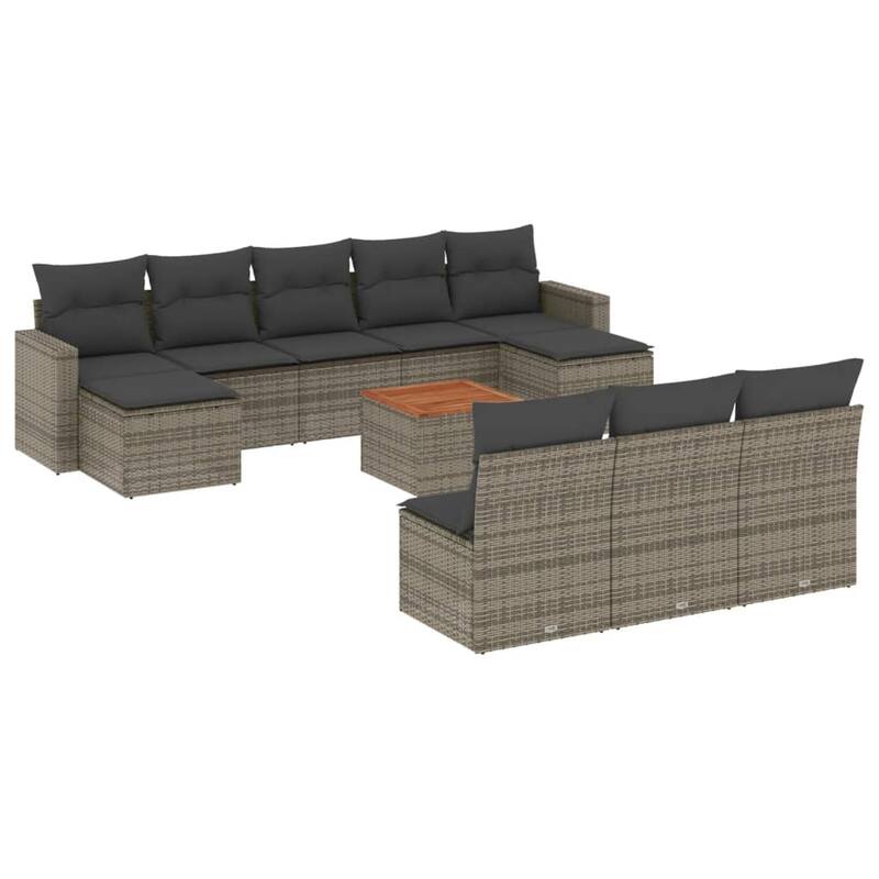 vidaXL Patio Sofa Set with Cushions Outdoor Furniture 11 Piece Poly Rattan - 21.7 x 21.7 x 14.6