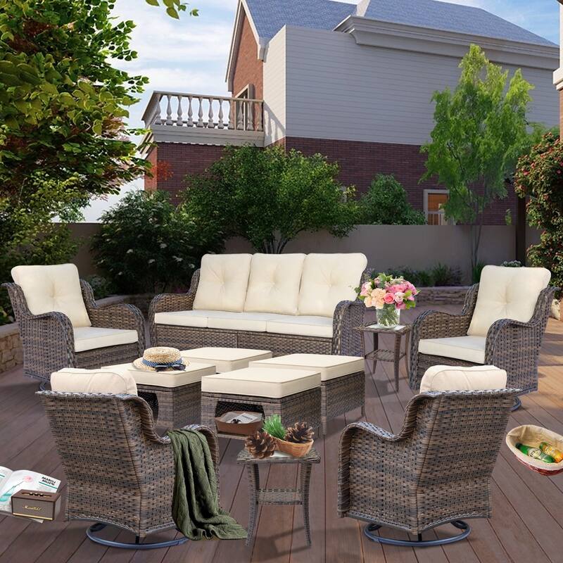 Outdoor Patio Furniture-Wicker Conversation Swivel Rocker Chairs Sets