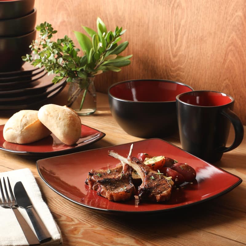 Gibson Soho Lounge Square 16-Piece Reactive Glaze Stoneware Dinnerware Set
