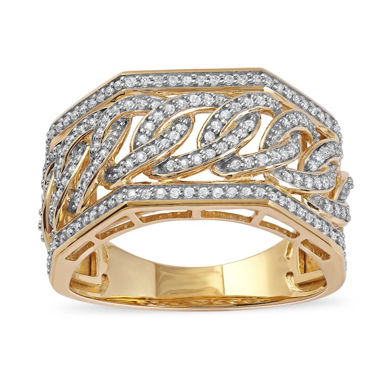 1/2ct TDW Diamond Cuban Link Ring in 10K Gold for Men