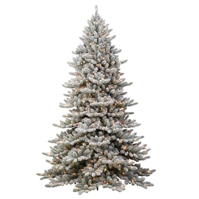 Puleo International 6.5 ft. Pre-Lit Flocked Royal Majestic Artificial Fraser Fir Tree