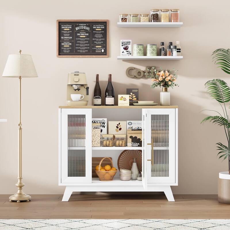 Buffet Storage Cabinet with Fluted Glass Door
