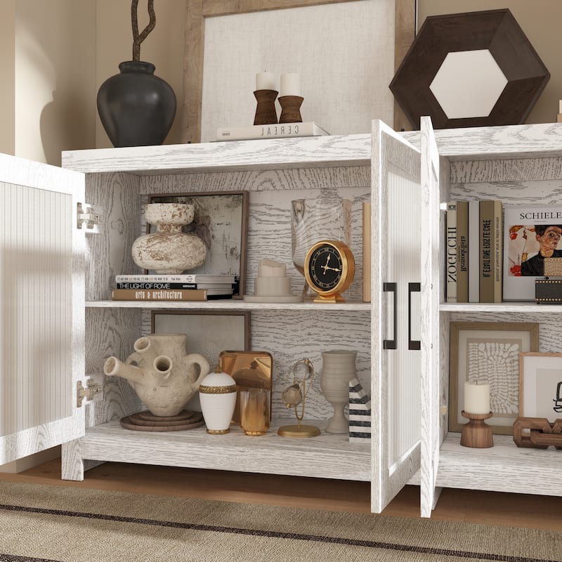 Acrylic Doors Creative White/Brown Buffet Sideboard Bookcase Accent Storage Cabinet: Elegant Storage with Rich Wood Grain Finish