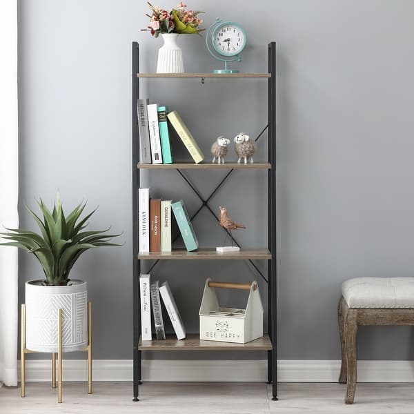slide 1 of 13, Carbon Loft Ogzewalla 4-shelf Wood and Metal Ladder Bookcase
