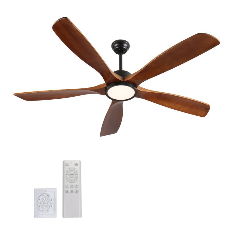 72 Inch Large Ceiling Fan with Light(No Dimmable), 5 Carved Solid Wood Blades Fan, Noiseless Reversible DC Motor
