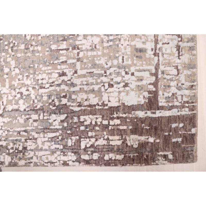 ECARPETGALLERY Hand-knotted Legacy Grey, Taupe Silk, Wool Rug - 2'6 x 10'1