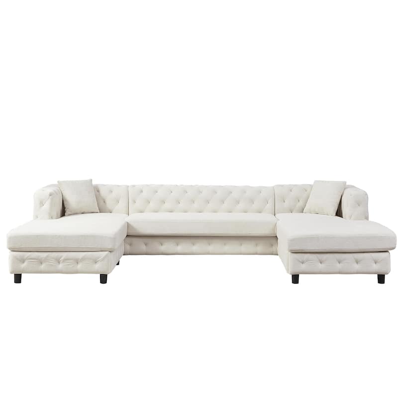126" Chenille U-Shaped Sectional Sofa with Dual Chaise Lounges and 2 Pillows