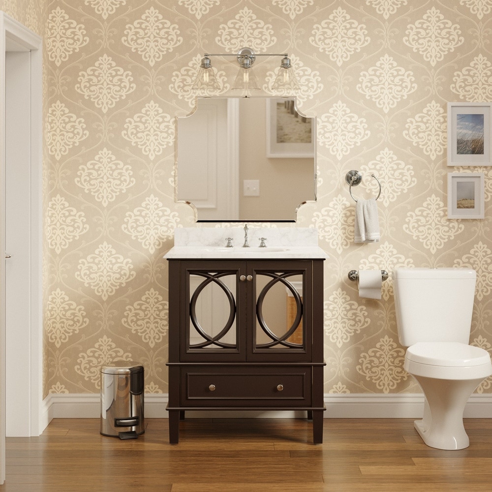 KitchenBathCollection Olivia 30" Bathroom Vanity with Carrara Marble Top