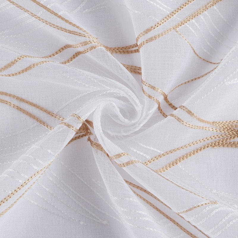 HomeRoots Set of Two 96" Gold and White SemiSheer Curtains - 96" x 76"