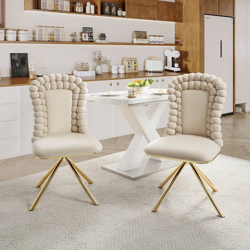 Velvet Dining Chairs Set of 2, with Gold Metal Legs, Upholstered Dining Chairs,360°Swivel for Dining Room, Kitchen