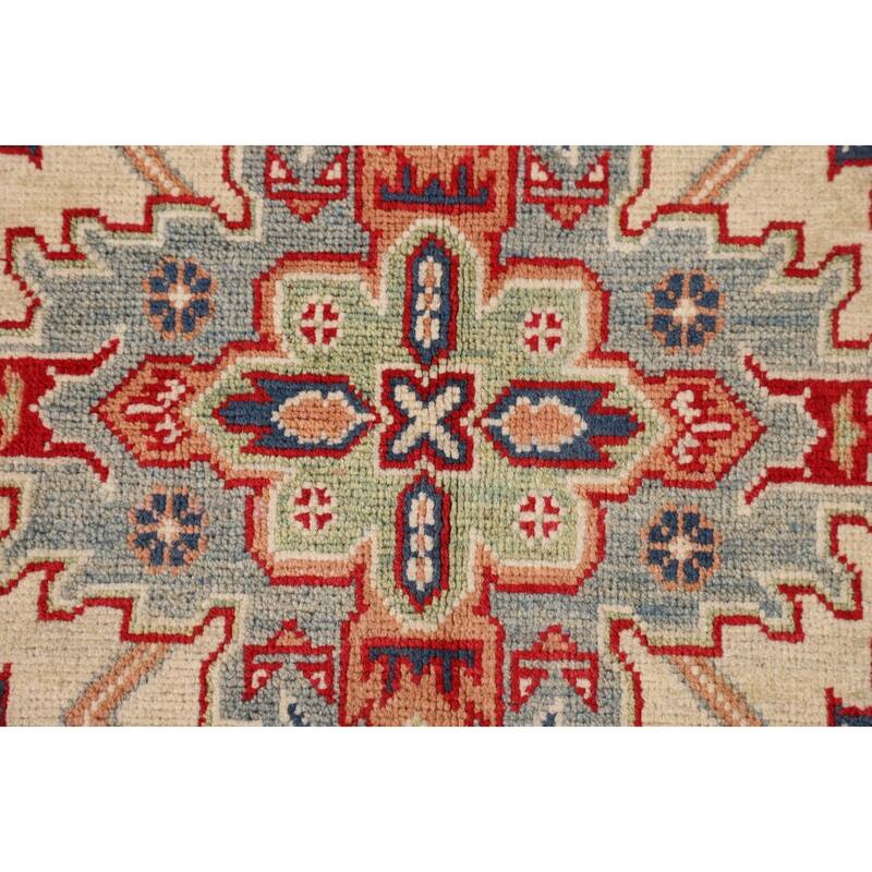 Geometric Beige Kazak Area Rug Handmade Oriental Wool Carpet - 3'11" x 5'10"
