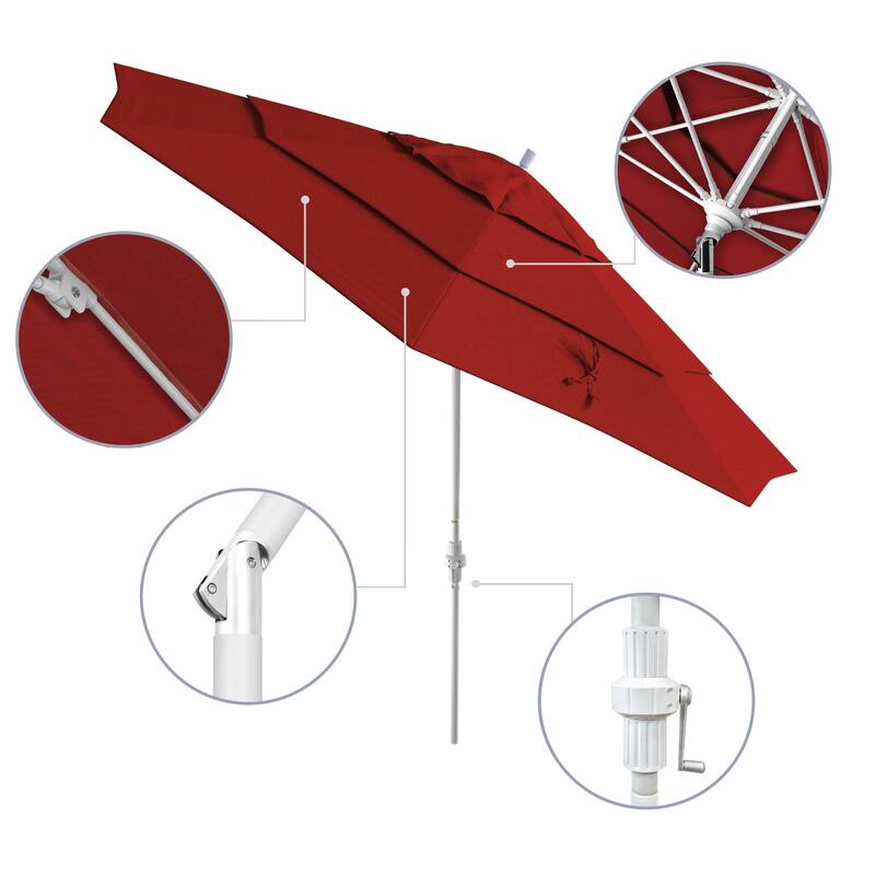 California Umbrella 11' Sun Master Patio Umbrella White Aluminum Pole Fiberglass Ribs Crank Lift Tilt, Olefin