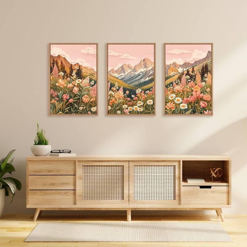 Pink Flower Wall Decor, Nature Wildflower Wall Painting