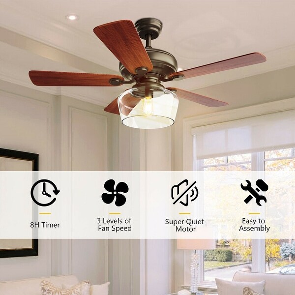Red Accent 52 in Retro Ceiling Fan Nickel Light Kit Home Office Hallway Lighting 