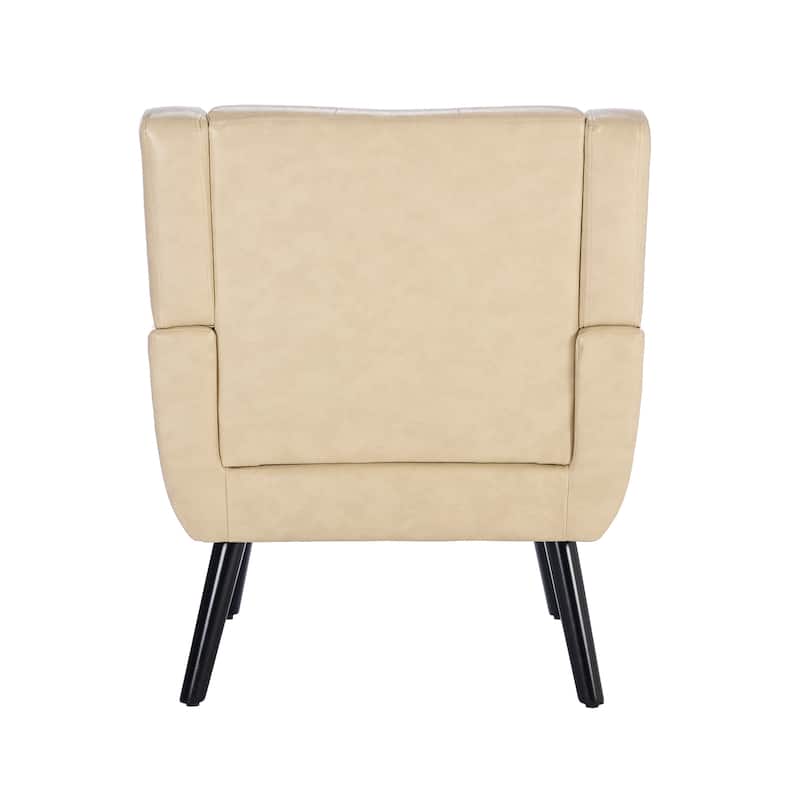 Khaki PU 29.53" Buttons Tufted Accent Chair with Black Legs