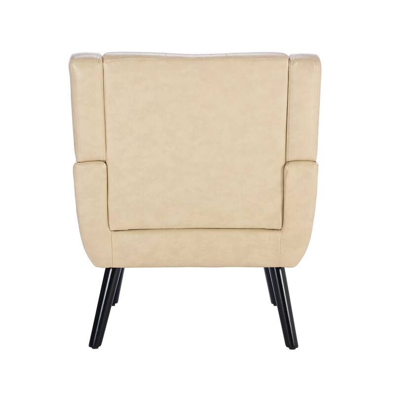 PU Ergonomic Accent Chair with Curved Back and Black Wood Legs, 250lb Capacity
