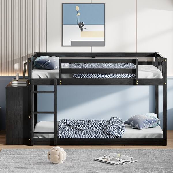 slide 2 of 50, Solid Full over Full Bunk Bed Kids Bed with Drawers and Shelves Espresso