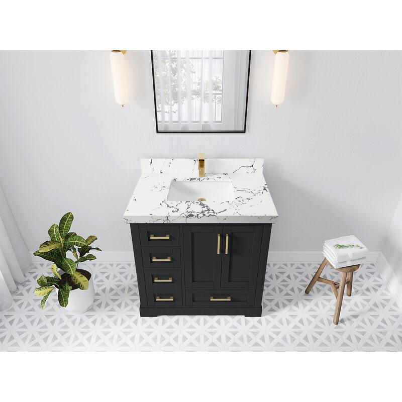 Willow Collections 36 x 22 Boston Center Sink Right Bathroom Vanity with Countertop