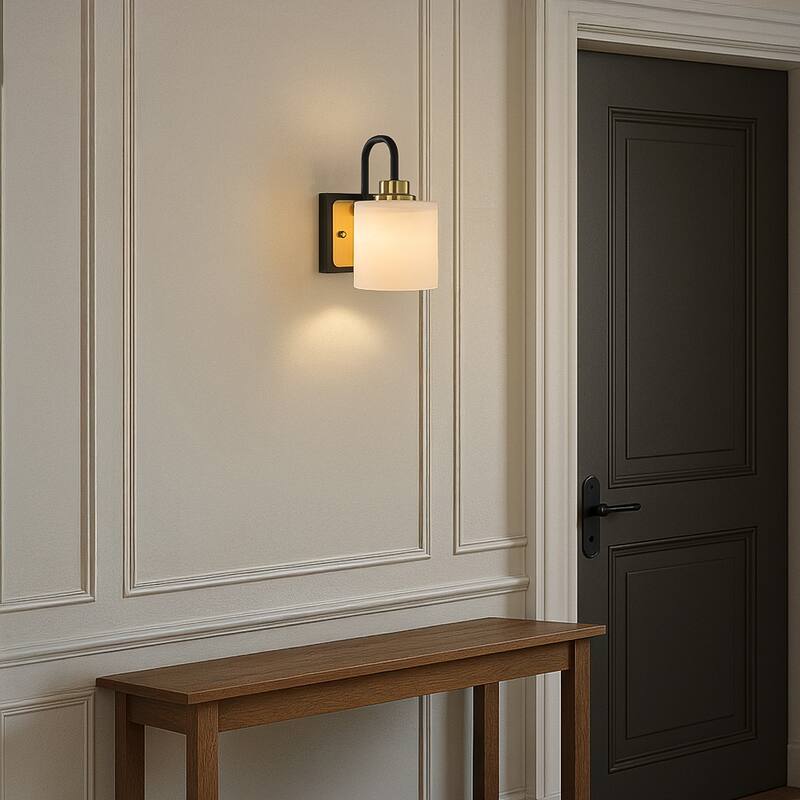 1/3-Light Modern Elegant Brass And Black Bathrooom Vanity Light With Milk White Glass Shades