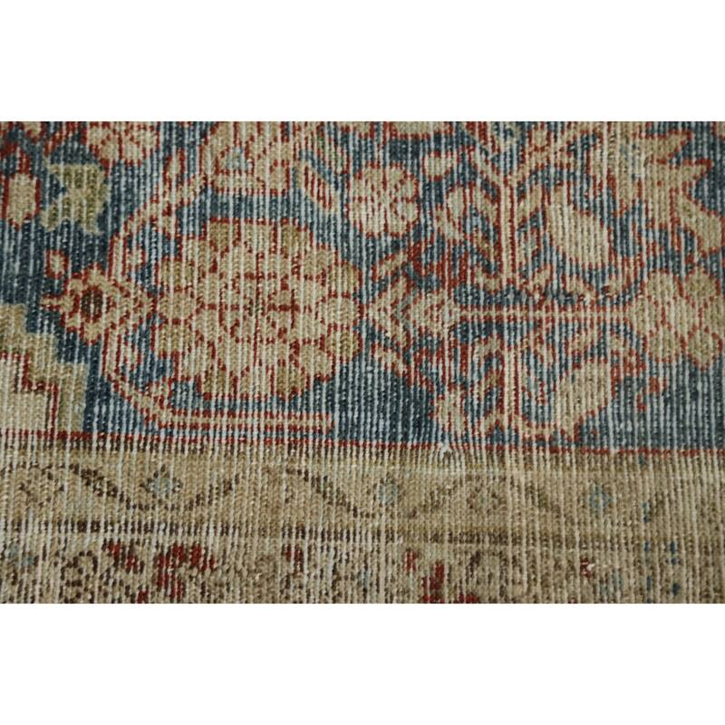 Hand Knotted Oriental 100% Wool Carpet Traditional Floral Navy Blue & Blues Malayer Runner Rug - 9' 5'' X 3' 0''