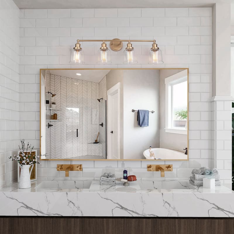 Ciare Modern Gold 4-light Bathroom Vanity Light Dimmable Glass Wall Sconces - Rose Gold 4-light - L 30" x W 7" x H 10"