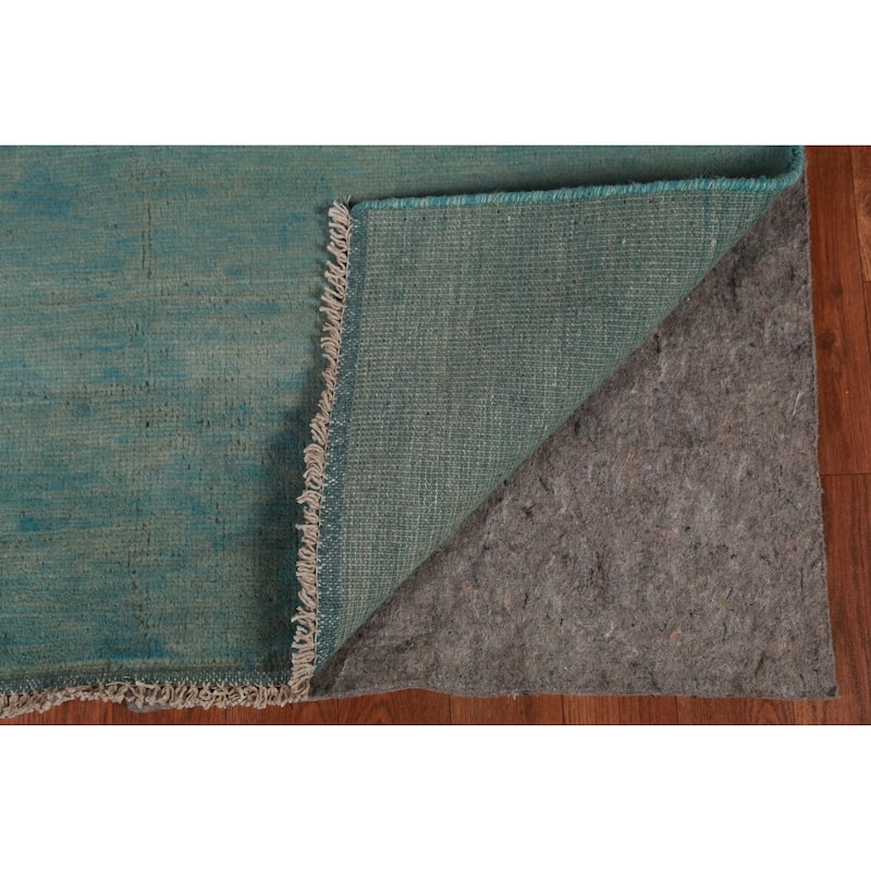 Gabbeh Accent Modern Rug Hand-Knotted Blue Solid Wool Carpet - 3'11" x 4'11"