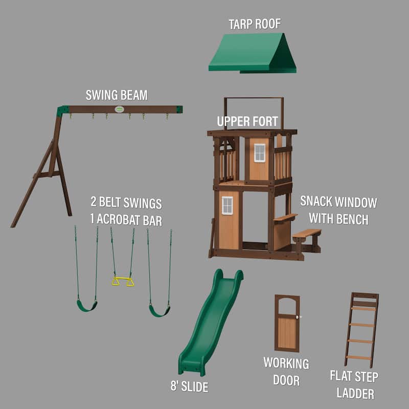 Backyard Discovery Lakewood Cedar Wood Swing Set, Slide, Clubhouse - 14'0" x 11'3"