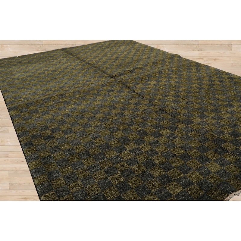 Hand Knotted Green, Slate Tibetan 100% Wool Modern Oriental Area Rug - 4' 11'' x 7' 2''
