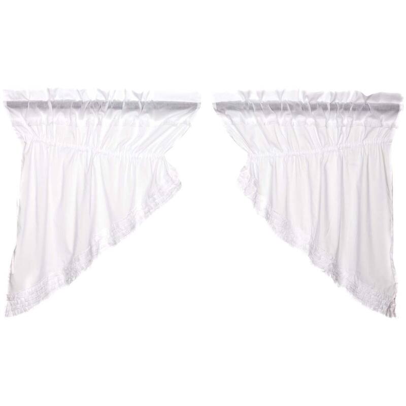 White Ruffled Sheer Prairie Swag Set of 2 36x36x18 - Prairie Swag 36x36x18 - Prairie Swag 36x36x18