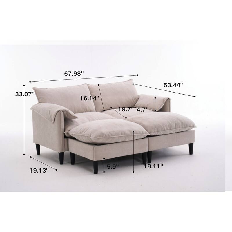 69.57" Metal Convertible U-Shaped Sofa with Storage Footstools, 3-Seater Combination Sofa