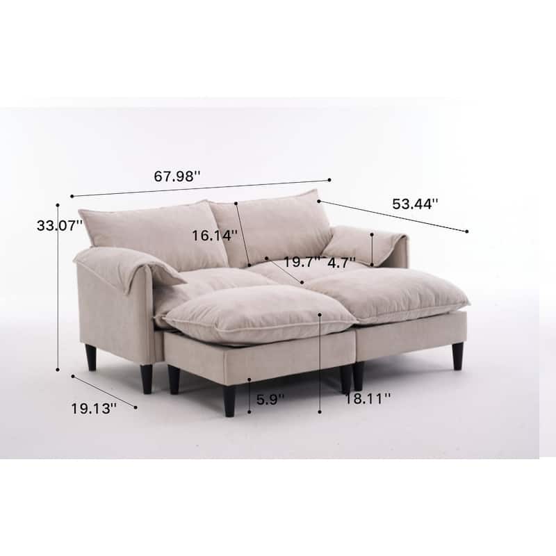 Cloud Loveseat Sofa & Storage Ottomans Set, Sleeper Sectional Sofa Bed with Chaise Lounge, Widen Armrests and Slipcovered