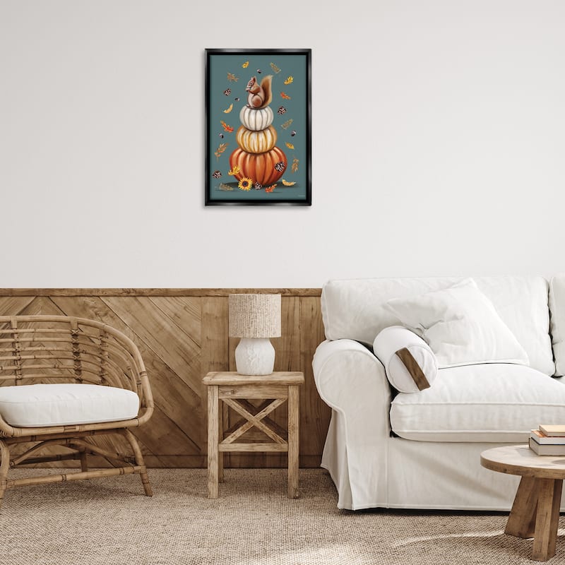 Stupell Squirrel Atop Pumpkin Stack Framed Floater Canvas Wall Art Design By Elizabeth Tyndall