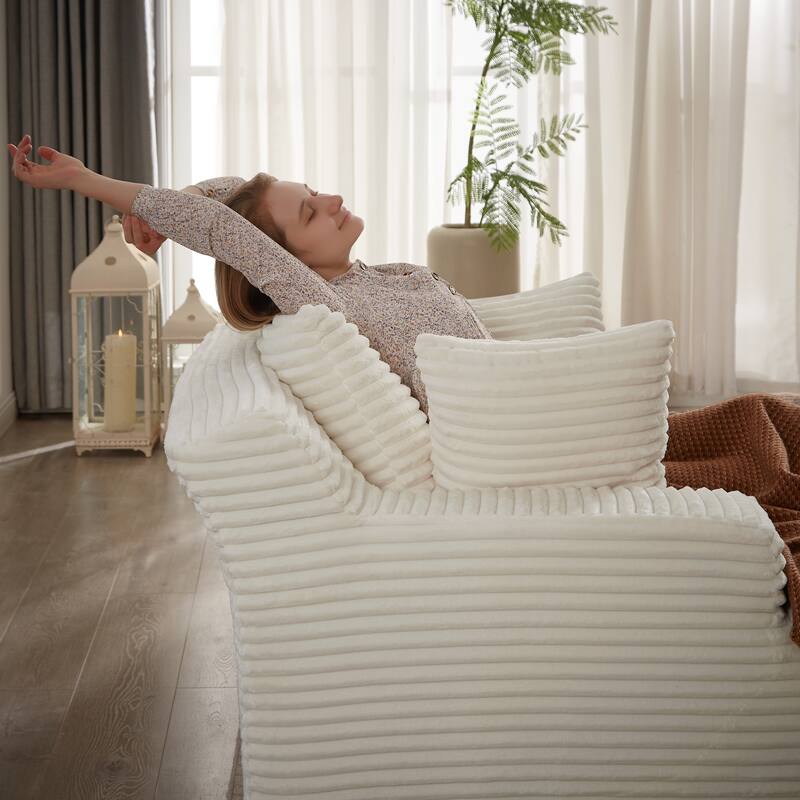 Comfy Sleeper Sofa Corduroy Upholstered Chaise Lounge with Pillows