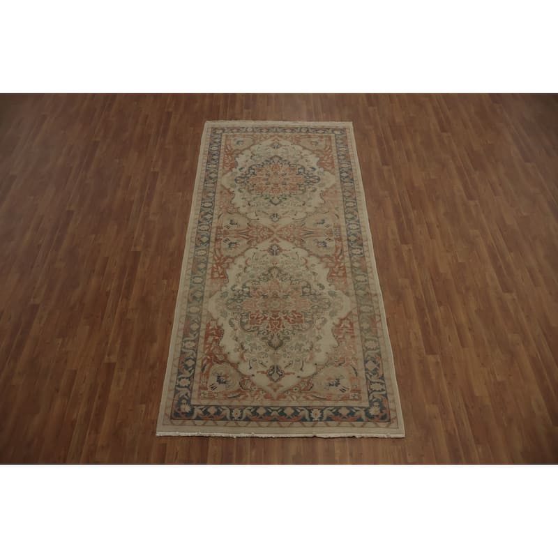 Hand Knotted Oriental 100% Wool Carpet Traditional Floral Beige & Ivories Ziegler Area Rug - 10' 7'' X 4' 11''