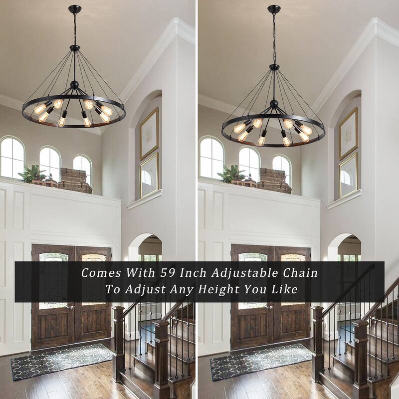 8-Light Farmhouse Wagon Wheel Chandelier with Adjustable Chain