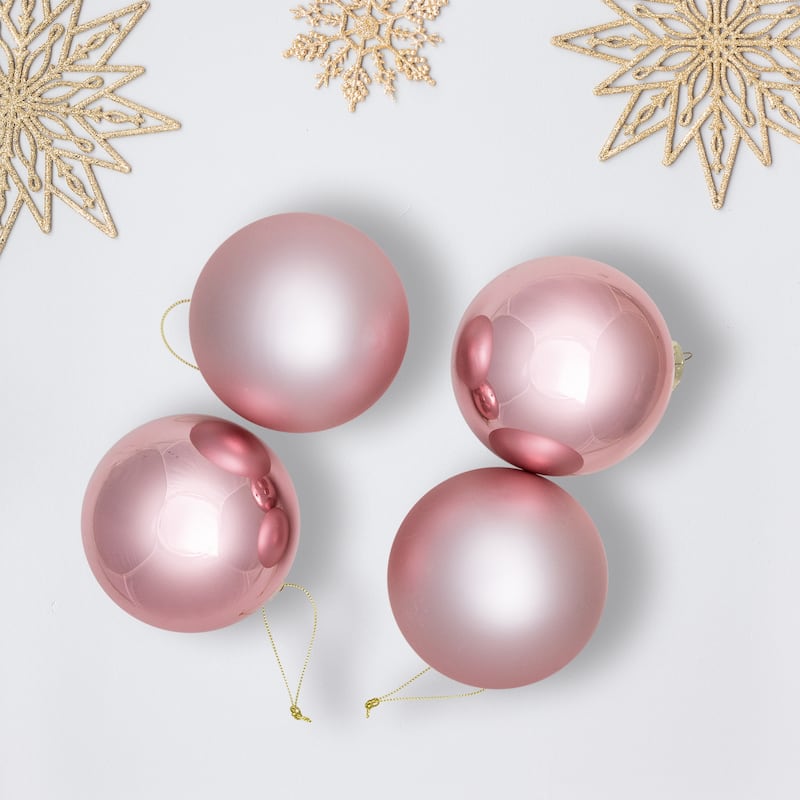 2-Finish Glass Christmas Ball Ornaments - 4" (100mm) - Rose Gold - 4ct