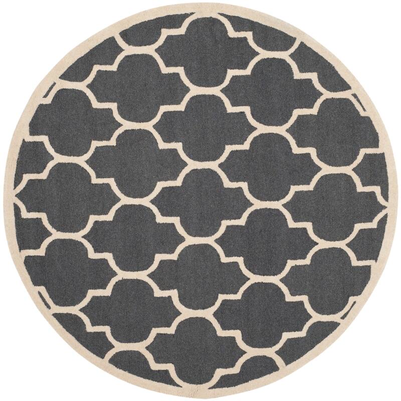 SAFAVIEH Handmade Cambridge Oddny Moroccan Trellis Wool Rug - 8' Round - Dark Grey/Ivory