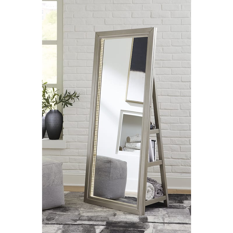 Signature Design by Ashley Evesen Silver Floor Standing Mirror with Storage - 28"W x 17"D x 66"H