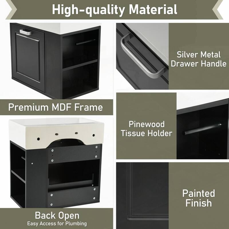 21.8 inch Wall Mounted Floating Cabinet Bathroom Vanity with Sink