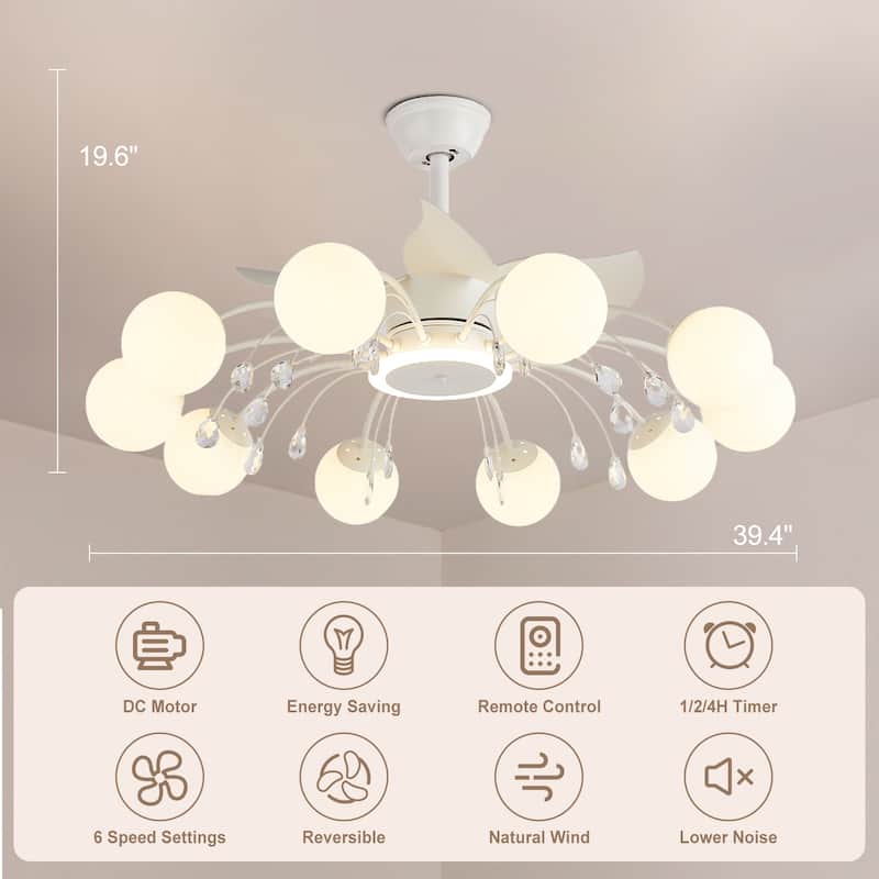 31in. Indoor Gold Modern Ceiling Fan with Light, Reversible Fandelier with Light Bulbs and Remote for Living Room