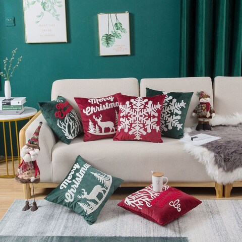 Snowflake Pattern Square Christmas Pillowcase Flannel Hidden Zipper Cushion Case For Daily Life