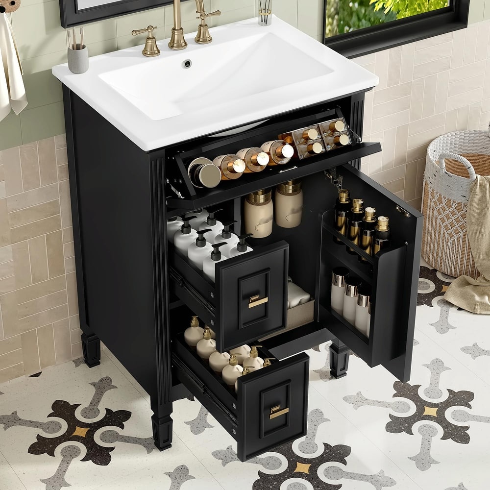24-Inch Bathroom Vanity with Sink, Solid Wood and MDF Cabinet