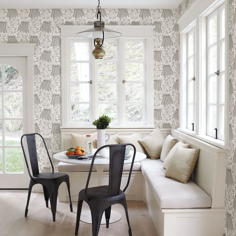 A-Street Prints Peas in a Pod Light Grey Garden Wallpaper