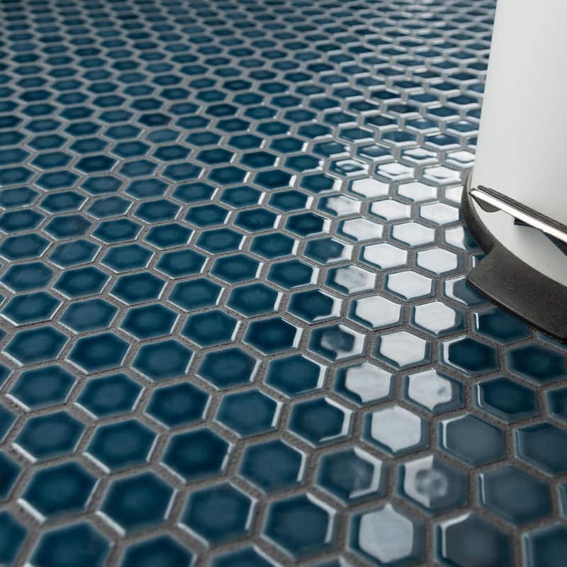 Merola Tile Tribeca 1" Hex Glacier Blue 10-1/4" x 11-7/8" Porcelain Mosaic Floor and Wall Tile