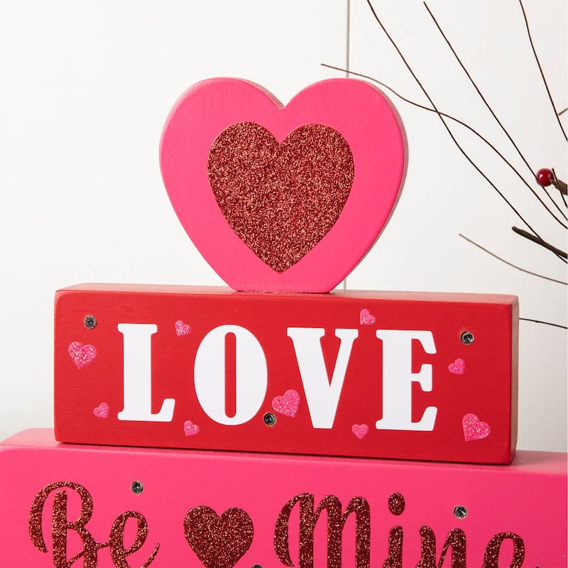 Glitzhome Valentines LED Wooden Block Love Table Decor