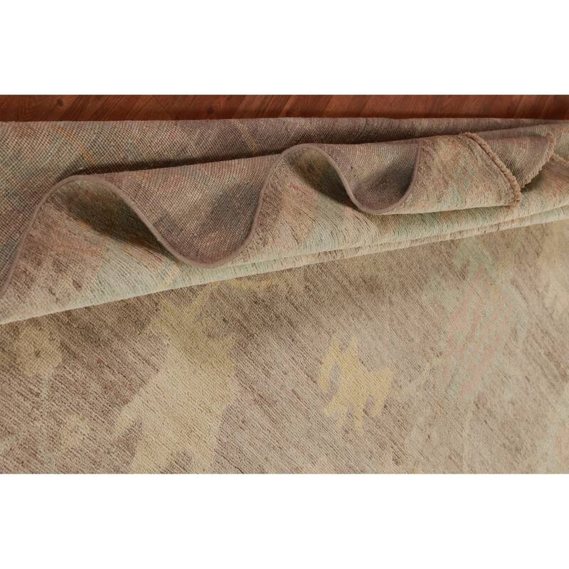 Hand Knotted Oriental 100% Wool Carpet Transitional All-Over Brown Oushak Area Rug - 13' 5'' X 9' 11''