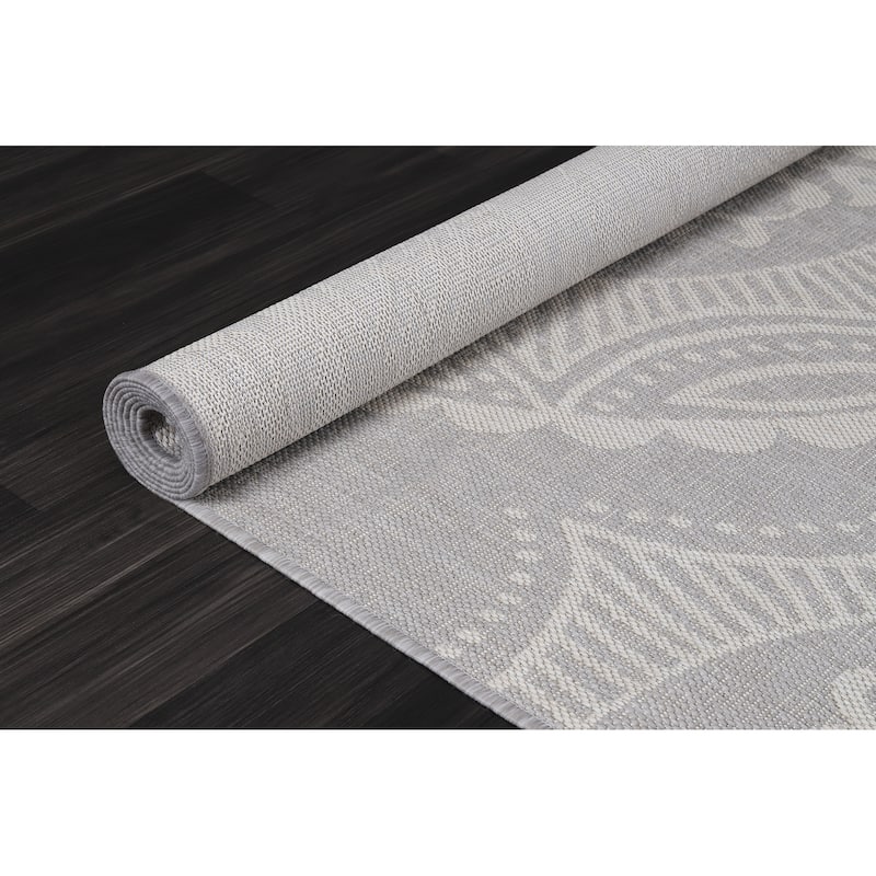 Beverly Rug Grey Medallion Indoor Outdoor Rug, Outside Carpet for Patio, Deck, Porch