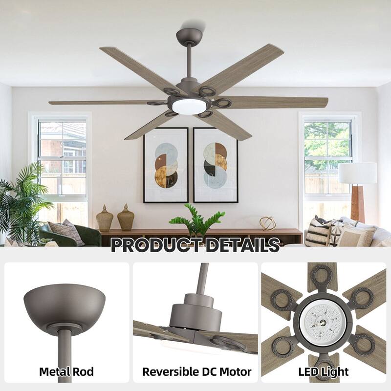 MLiAN 64 in 6 Playwood Blades Dc Motor Indoor Downrod Standard Ceiling Fan With Remote - 64''