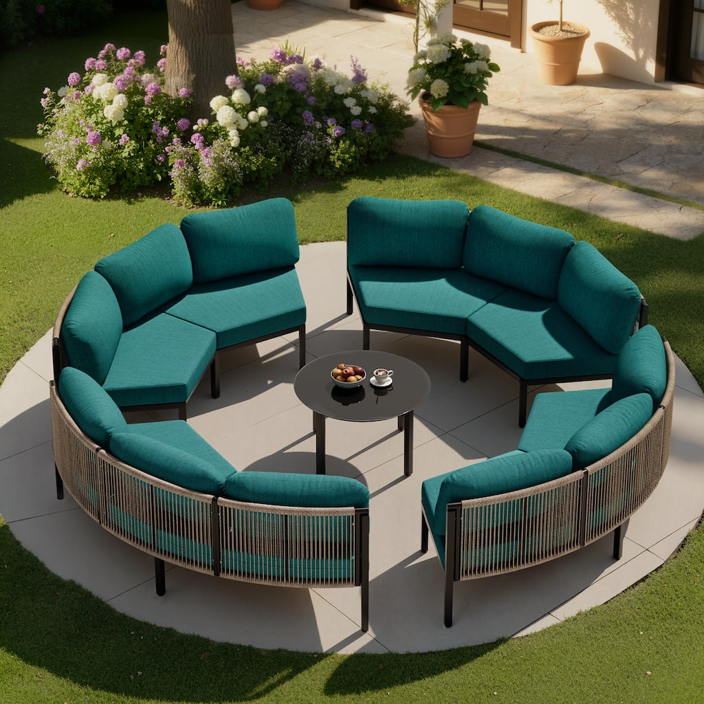 Outdoor Patio Furniture All-Weather Aluminum PE Rattan Wicker Half Round Curved Sofa Sectional Set