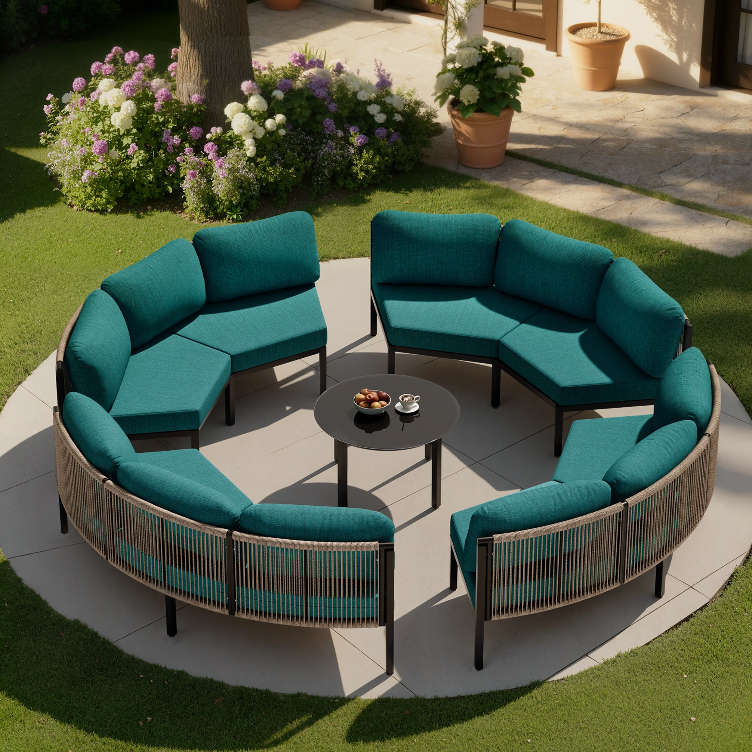 Outdoor Patio Furniture All-Weather Aluminum PE Rattan Wicker Half Round Curved Sofa Sectional Set